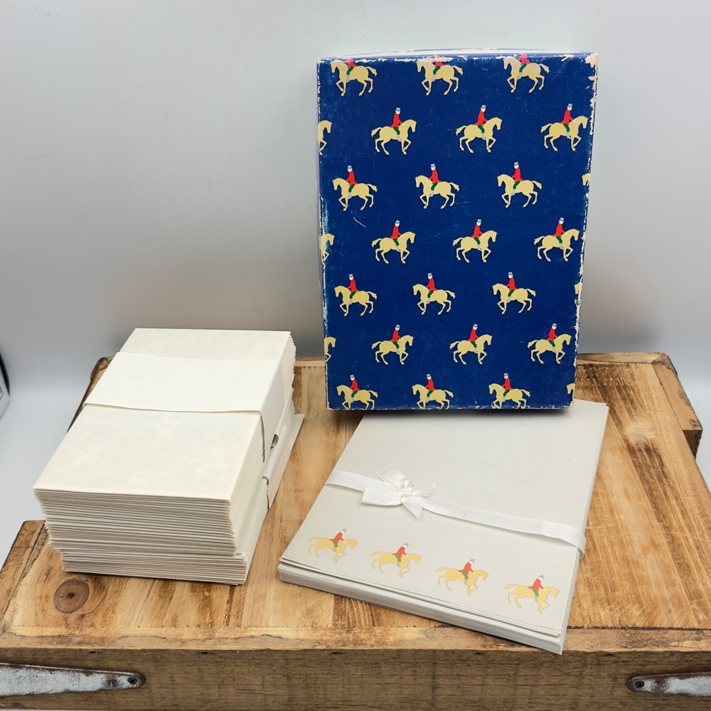 Mead Stationery Set of 40 Blue Equestrian Horse Rider 1985 Vintage Boxed Paper